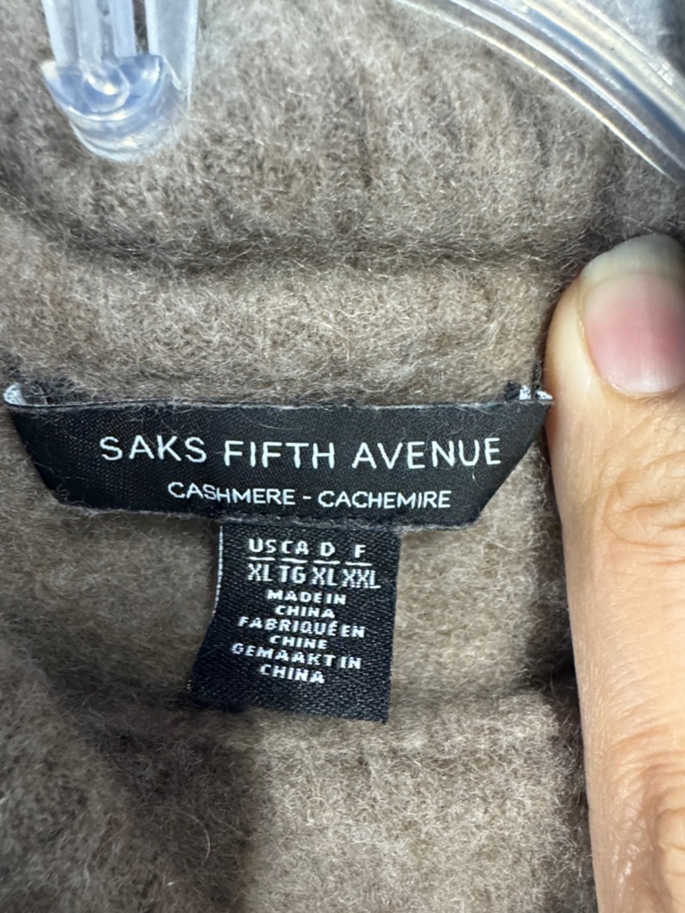 Saks Fifth Avenue Black Label Taupe Cashmere Funnel Neck Pullover Sweater - Picture 2 of 4